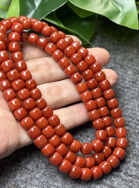 满肉南红玛瑙1m08颗圆珠手链 九口料柿子红樱桃红原矿文玩饰