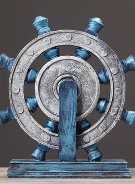 创意复古船舵罗盘模型咖啡厅办公室橱窗摆件桌面道具装饰品摆设