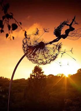 金属花仙子蒲公英公园插件精灵和神奇仙女钢丝花园装饰工艺品摆件