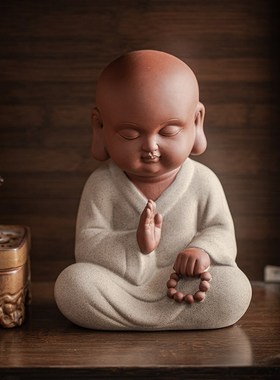 紫砂静坐c可爱小和尚大号摆件禅意家居客厅茶室博古架人物工艺摆