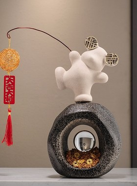 新中式石a来运转招财熊摆件玄关电视柜办公室高级感装饰品乔迁礼