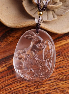 属猪2025年白水晶o宏兔增吉庆吊坠天禄显达生肖猪男女随身佩戴挂