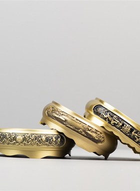 黄铜香炉底座浮雕中式圆形香炉底座家用室内香R炉座仿古工艺品摆