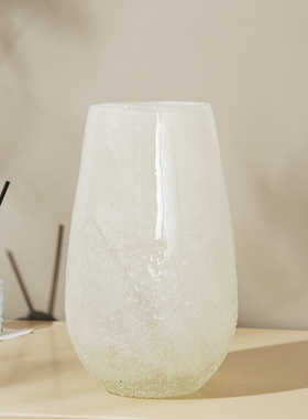 月光白琉璃花瓶摆件现代轻奢客厅样板F房博古架插花水培花器装饰