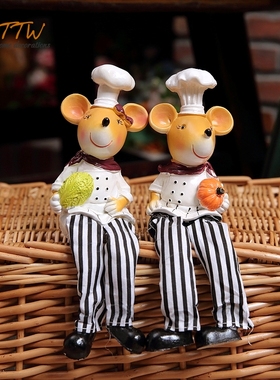 可爱的小老鼠厨师u动物树脂摆件 餐厅装饰