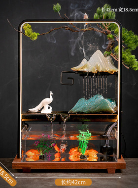 中式鱼缸流水生财摆件循环t水招财玄关客厅办公室桌面乔迁新居礼