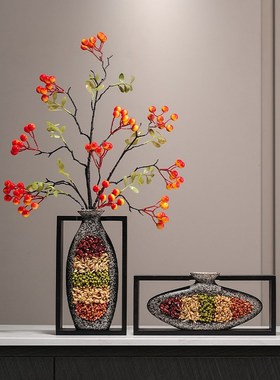 五谷丰登花瓶摆件入户玄关客厅电视柜迎客松招Q财装饰乔迁开业礼