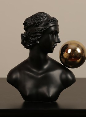 极简吹气球女孩雕塑树脂摆件玄y关电视柜客厅样板间高级装饰品送