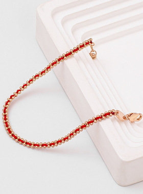 超好看本命年玫瑰金红色手链