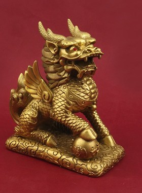 纯铜麒麟摆件一对财富麒麟家居卧室F客厅办公室装饰店铺开业工艺