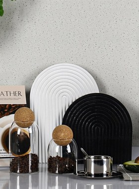 厨房台面饰品现代l北欧样板房间厨房陈列橱柜软装饰品摆件砧板咖