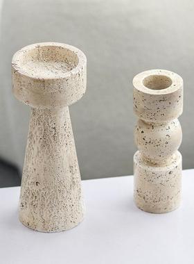 新中式仿黄洞石烛台摆件样板房客厅茶几餐桌现代轻奢家居饰品摆设