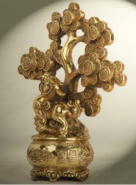 杨铜记 铜聚宝盆树家居办公室铜摇钱树摆件 铜貔貅摇钱树