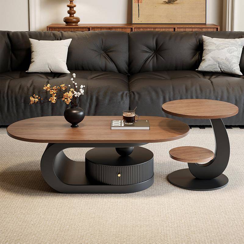 极简实木椭圆茶几现代简约客厅家用小户型古风轻奢高级组合带抽屉 - 图2