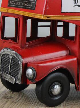 敞篷版伦敦观光双层巴士模型 橱窗摆件 老爷车铁艺模型 新品热卖