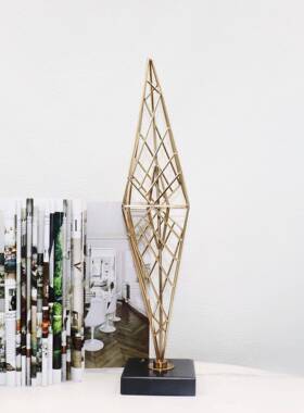 新中式样板房客厅铁艺金属大理石摆件玄关过道橱窗展台软装饰品