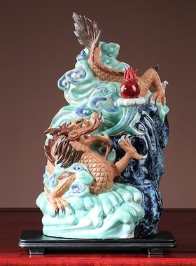 石湾纯手工陶瓷龙摆件十二生肖中式家居办公室装饰品过年送礼礼品