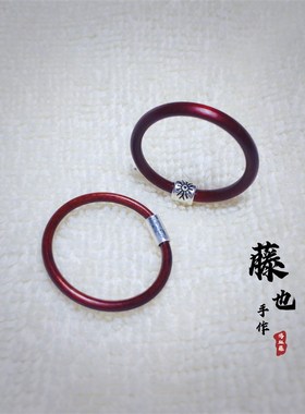 西藏鸡血藤戒指女男单身情侣对戒古风H素尾戒手饰小指本命年手工