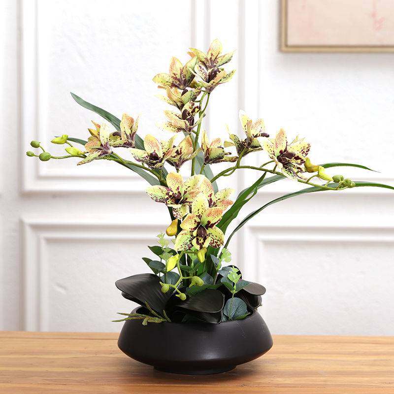 仿真蕙兰花艺套装摆件中式客厅卧室房间桌面餐桌装饰花假花摆设,淘宝优惠券,粉丝福利购,淘宝优惠卷
