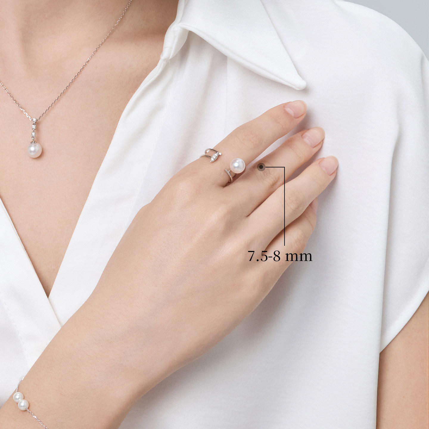 Akoya Pearl 18K Gold Three Diamond Open Ring