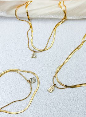 精致钛钢字母吊坠多层锁骨链