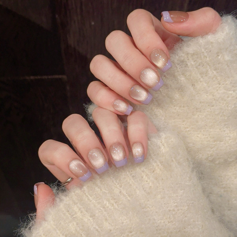 指尖美学【香芋奶芙】手工穿戴甲灯泡猫眼简约法式可拆卸美甲贴片,淘宝优惠券,粉丝福利购,淘宝优惠卷