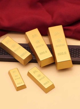 实心沙金元宝铜摆件黄铜道具金条财神客厅K聚宝盆装饰乔迁礼品桌