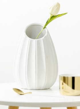 现代简约电镀金银色台面小花瓶欧式家居客厅餐桌黑白陶Z瓷花器摆