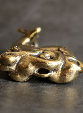 复古小铜器摆件纯黄铜吉祥祥云鹿家居桌面茶宠装饰礼Y品工艺品招