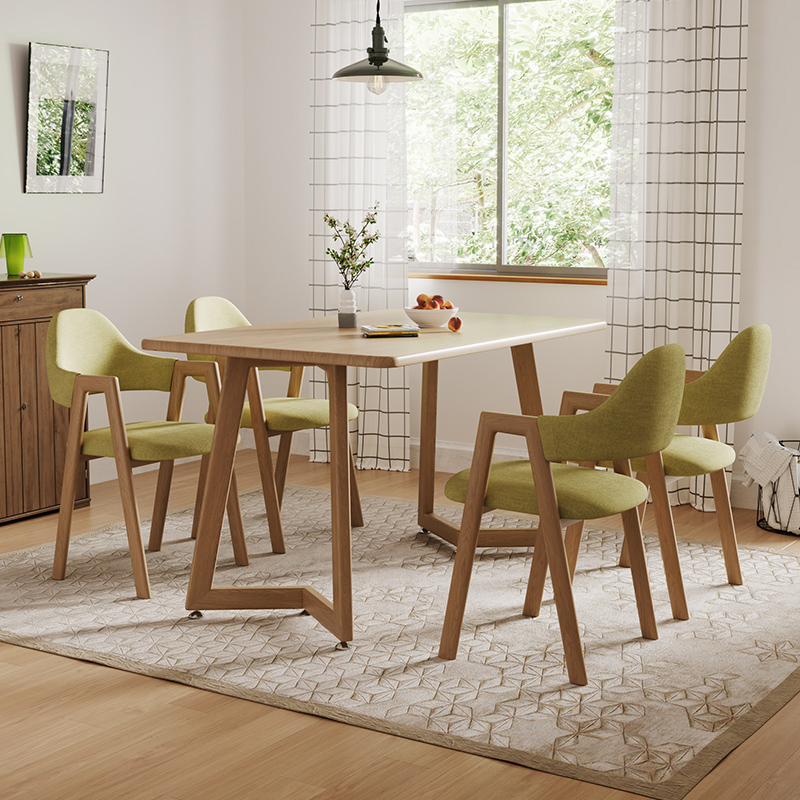 北欧餐桌家用小户型原木风4人6餐C桌椅组合简约现代一桌六椅长方 - 图0