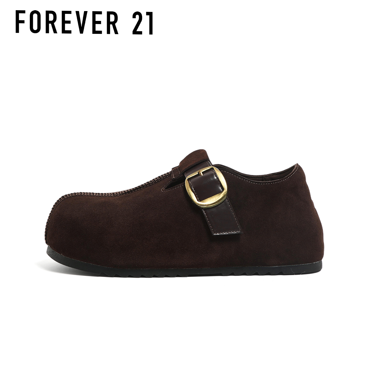 F21丑萌大头勃肯鞋女2025新款秋季厚底全包一字扣懒人舒适豆豆鞋 - 图0