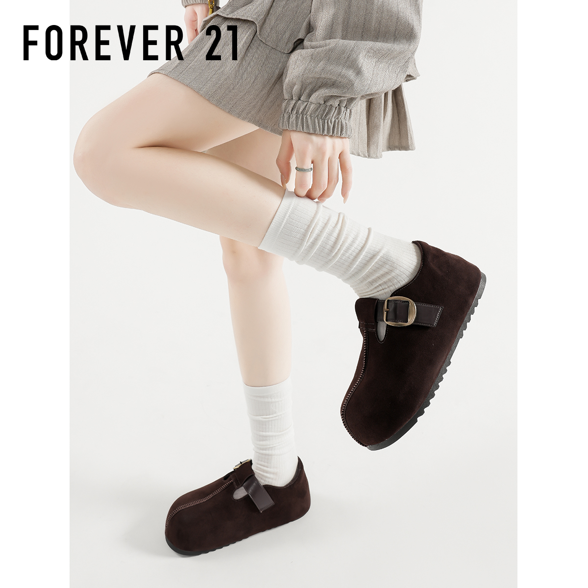 F21丑萌大头勃肯鞋女2025新款秋季厚底全包一字扣懒人舒适豆豆鞋 - 图2