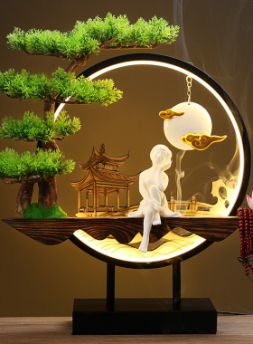 新中式禅意c摆件灯圈小夜灯家居装饰品客厅办公室桌面创意开业礼