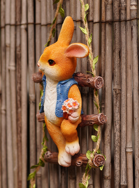 可爱兔子爬梯壁挂户o外花园庭院树挂阳台管道花盆挂幼儿园装饰摆