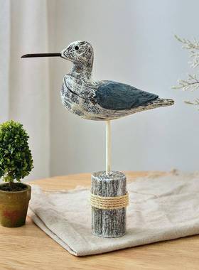 实木雕刻套装鸟地中海家居装饰摆件复古树桩海鸟橱窗陈列木雕鸟