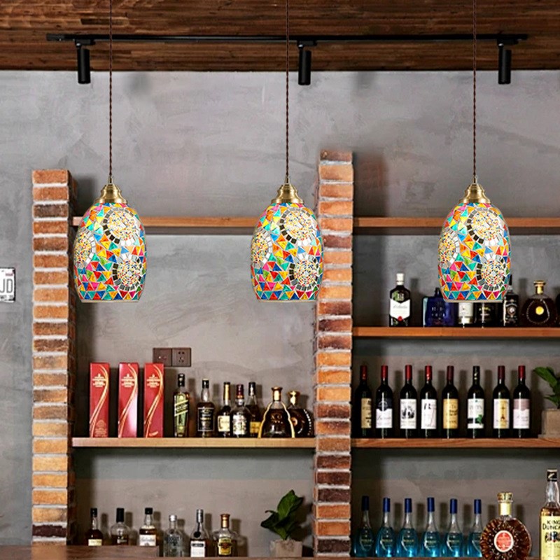 拼接彩色马赛克玻璃吊灯异域x风格民宿餐厅咖啡厅土耳其复古小吊 - 图3