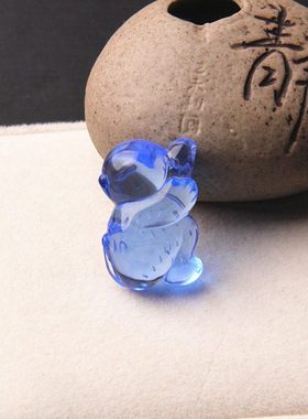精雕蓝水晶猴子吊坠项坠 生肖蓝色水晶猴挂坠 男女款可爱小猴吊坠