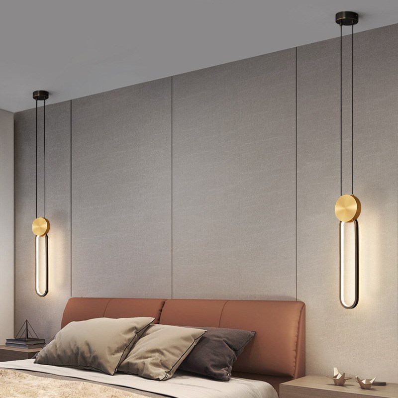 全铜床头吊灯轻奢现代o简约网红主卧室吊灯创意个性北欧书房小吊 - 图3