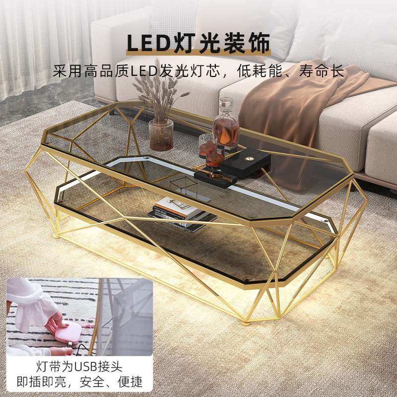 茶几轻奢现代小户型客厅家用桌简约钢化玻璃休闲理发店影音室网红 - 图0