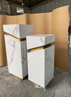 白色石墩展台摆件客厅售楼部艺术装饰品展示台商场大理石雕塑底座