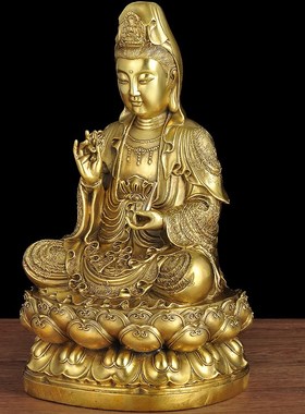 全铜观音摆件观世音菩萨佛像观音娘娘坐莲观自在居家寺庙佛堂供奉