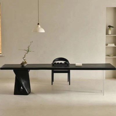 侘寂风白蜡木茶桌悬浮书桌黑色大板桌民宿实木长桌老板办公室茶台,淘宝优惠券,粉丝福利购,淘宝优惠卷