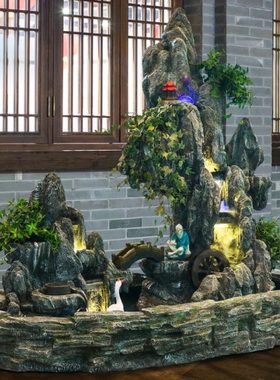 大型室内客厅办公室假山流水喷泉户外花园庭院阳台山水景观瀑布