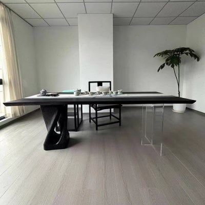 侘寂风白蜡木茶桌悬浮书桌黑色大板桌民宿实木长桌老板办公室茶台,淘宝优惠券,粉丝福利购,淘宝优惠卷