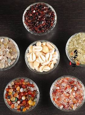 藏式天然七宝石发晶黄水晶彩玛瑙橙红石榴石红胶花贝壳供曼扎装藏