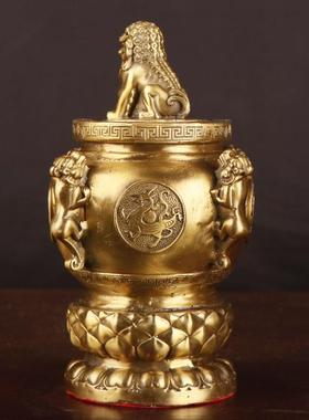 杨铜 四方纳财狮子存钱罐摆件厂家 记 铜聚宝盆 貔貅存钱罐