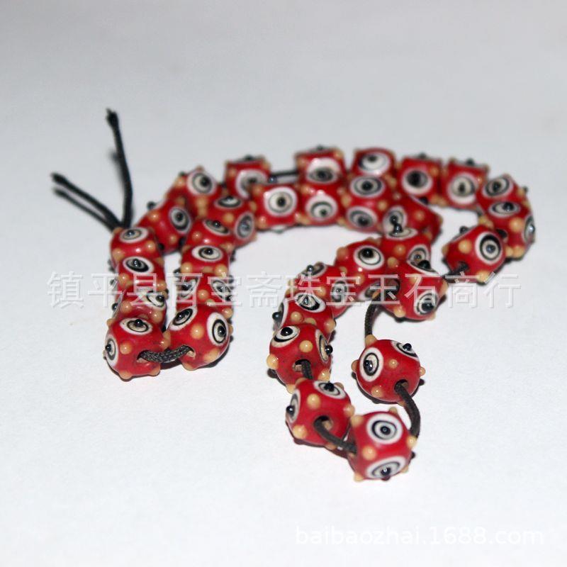 中古老琉璃蜻蜓眼珠串珠链 古珠老珠子老琉璃方形蜻蜓眼配件 - 图3