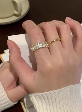 超闪锆石开口戒指女时尚s精致轻奢高级食指戒冷淡风个性百搭指环