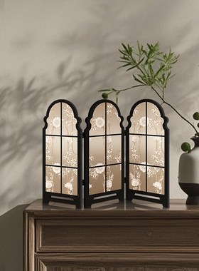 中古风桌面装饰摆件复古小屏风斗柜餐边柜电视柜T摆台画餐厅装饰