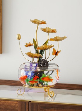 流水鱼缸摆件循环水桌面现代创意轻奢铁艺L客厅办公室家居开业礼